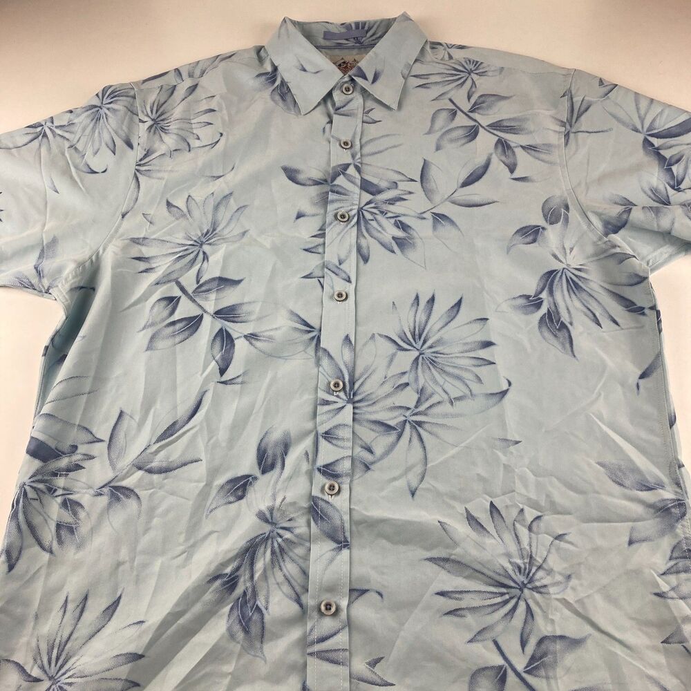 Marti Kat Mens XL Hawaiian Shirt Floral Blue Short Sleeve Button Front